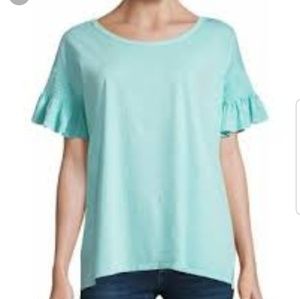 Petite ana eyelet top auqua green new with tags s